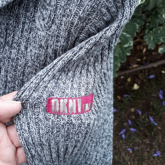 DKNY Cable Knit 1/2 Zip Hooded Sweater size LP - Picture 2 of 7